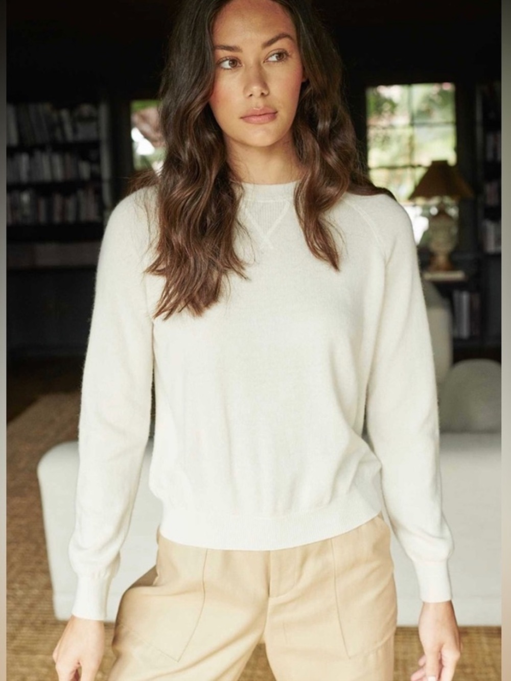 Quince Mongolian Shrunken Cashmere Sweatshirt in White Ivory